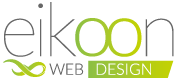 Eikoon Schriftzug in grün-grau, darunter "Web Design"